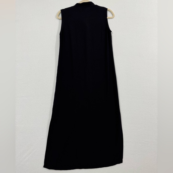 Eileen Fisher 100% Silk Hidden Button-Down Black Sleeveless Maxi Dress - Picture 3 of 6
